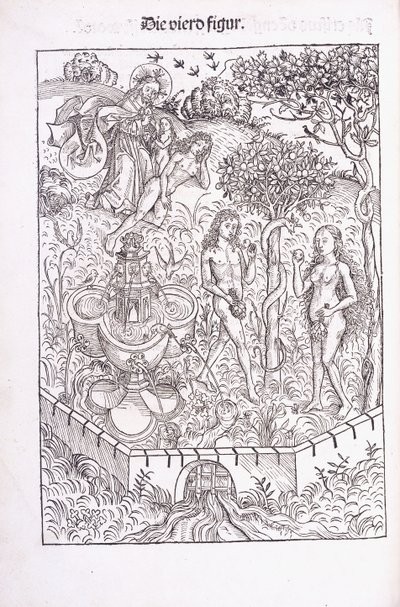 エデンの園のアダムとイブ、1491 作： Michael Wolgemuth