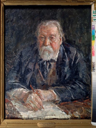 作曲家ミハイル・イッポリトフ・イワノフ (Ippolitov-Ivanov) (1859-1935) の肖像。 ミハイル・フョードロヴィッチ・シェミャキン（ケミアキン）（1875-1944）による絵画、キャンバスに油彩 作： Michail Fyodorovich Shemyakin