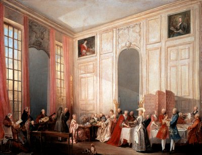 「寺院でのコンティ王子との英国式お茶会」、1766年 作： Michel Barthelemy Ollivier