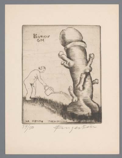Ex libris van Gianni Mantero Ex エロチック GM (オブジェクトのタイトル) La petite jardinière (オブジェクトのタイトル) 作： Michel Fingesten (signed by artist)