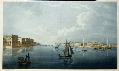 サンクトペテルブルクの証券取引所と大理石の宮殿。 ネヴァ川のほとりの説明。 Michel Francois Damam Demartrait (1763-1827) の作品、リトグラフ、設定 作： Michel Francois Damam Demartrait