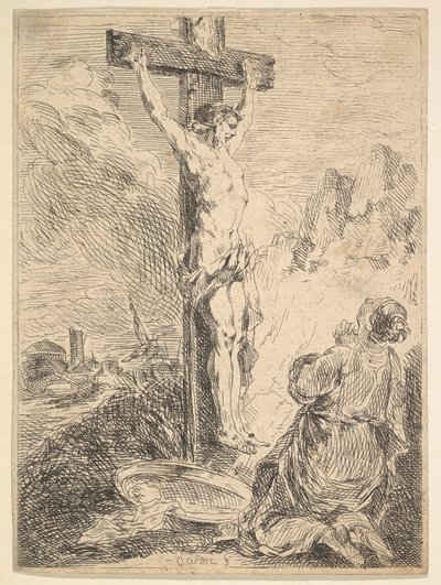 十字架の麓で祈るマグダラのマリア、1720-83。 作： Michel Francois Dandre Bardon