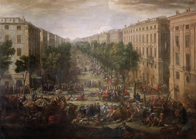 1720年のペスト中、1721年、マルセイユ、ベルサンス通りの眺め 作： Michel Serre