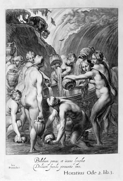 ダナイデスは退屈した船に水を満たすことを非難し、1655年 作： Michel de Marolles
