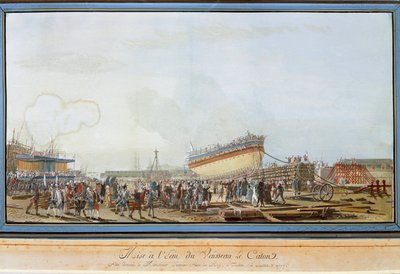 1777年7月、プロヴァンス伯爵の立会いのもと、トゥーロン港でのル・カトン号の進水式（ガッシュ 作： Michel de Toulon
