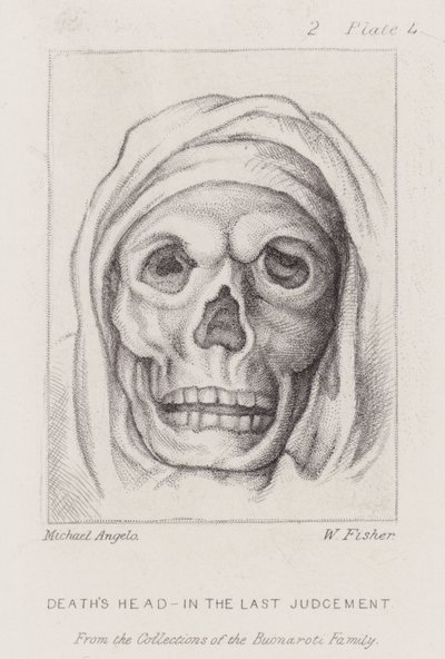 最後の審判」における「死の頭部」（エッチング 作： Michelangelo (after) Buonarroti