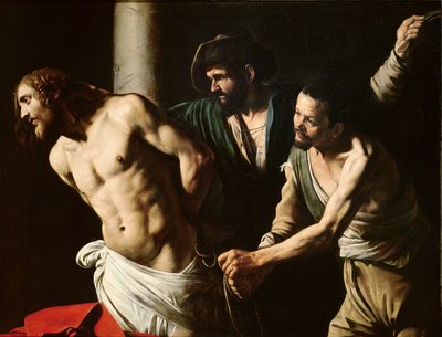 キリストの鞭打ち、c.1605-7（帆布に油彩） 作： Michelangelo (attr. to) Caravaggio