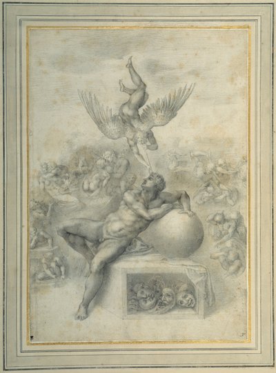 人間の生活の夢」ミケランジェロ・ブオナローティの後（紙に細かいチョーククレヨン 作： Michelangelo (follower of) Buonarroti