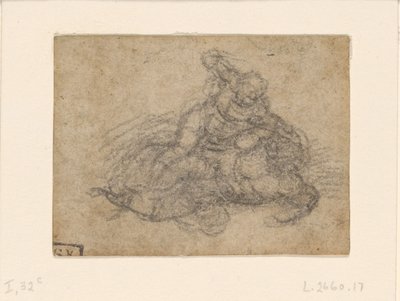 ミケランジェロ - ダヴィデとゴリアテ。ヴェルソ罫 建築習作 1550-1556年頃 I, 32c 作： Michelangelo