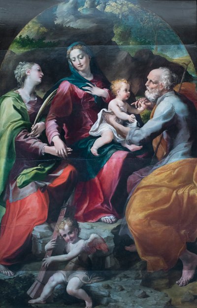 聖母子と聖バルバラ 1530年頃 木・油彩 作： Michelangelo Anselmi