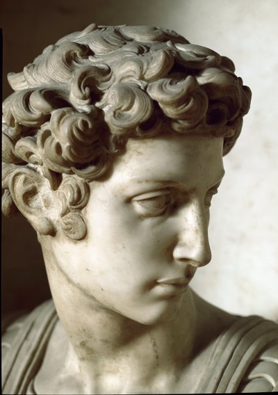 昼と夜のアレゴリー：故人のディテール。ジュリアーノ・デ・メディチの霊廟。大理石の彫刻 作： Michelangelo Buonarroti