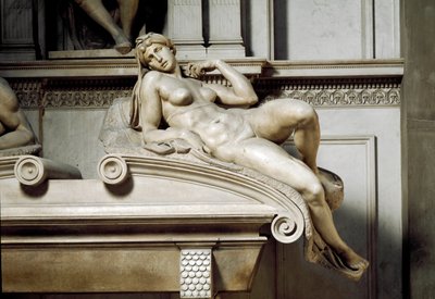 オーロラのアレゴリー。メディチ家のローラン2世の墓。大理石彫刻 1531 作： Michelangelo Buonarroti