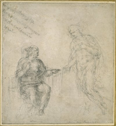 キリストは復活後に母親に別れを告げる（オフホワイトの紙に黒いチョーク） 作： Michelangelo Buonarroti
