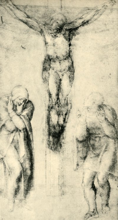 聖母マリアと聖ヨハネの間の十字架上のキリスト、c1560-1564、1943。 作： Michelangelo Buonarroti