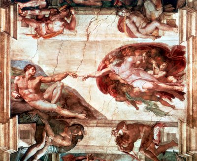 「アダムの創造」、1508-1512 作： Michelangelo Buonarroti