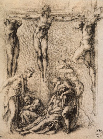 はりつけ、ミケランジェロの描き下ろし。ルーブル美術館、パリ 作： Michelangelo Buonarroti