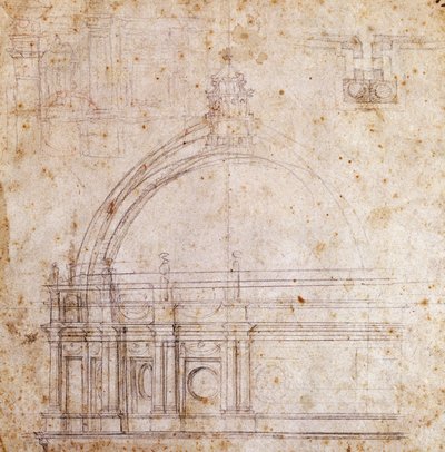 ミケランジェロ（1475-1564）が設計したバチカン市国のサン・ピエトロ大聖堂のドームの設計図（イタリア 作： Michelangelo Buonarroti