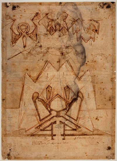 ポルタ・アル・プラートの要塞、人物スケッチ 作： Michelangelo Buonarroti