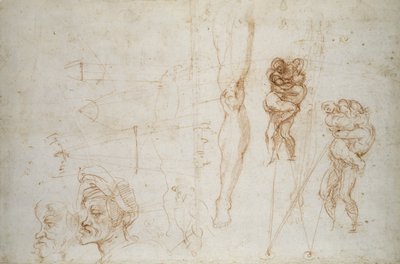 Hercules and Antaeus and other Studies、c.1525-28（チョーク紙） 作： Michelangelo Buonarroti