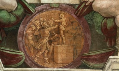 バアル神の像の破壊を表すメダイヨン...1508-1512年 作： Michelangelo Buonarroti