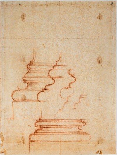 新聖具室の柱台、手書きの碑文 作： Michelangelo Buonarroti