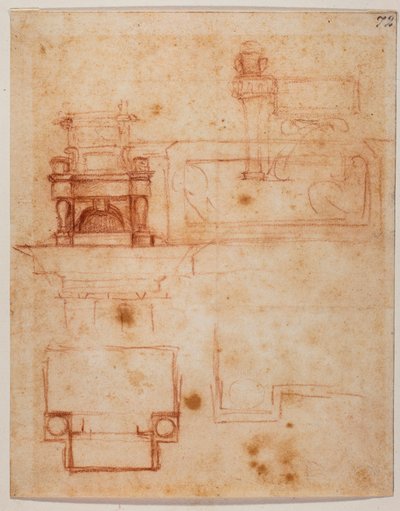 新聖具室の「玉座」の平面図と立面図 作： Michelangelo Buonarroti