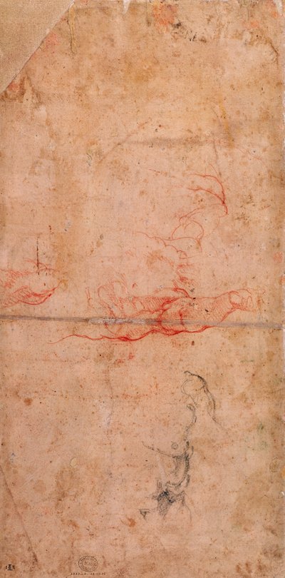 ハマンの罰の準備研究（紙に書かれた赤チョークと木炭）（verso） 作： Michelangelo Buonarroti