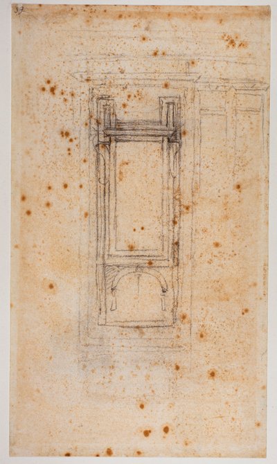 ローレンシアン・レセプトのための窓と書斎の計画、16世紀（デッサン） 作： Michelangelo Buonarroti