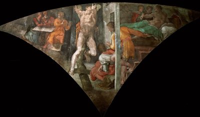 バチカンのハマン システィーナ礼拝堂の天井の罰、1508-1512。 作： Michelangelo Buonarroti