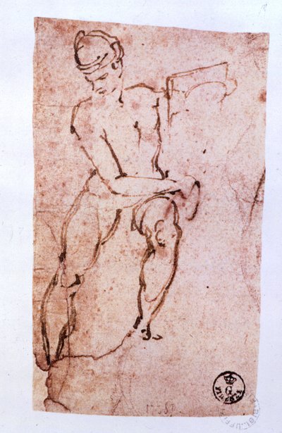 システィーナ礼拝堂の天井（1508-12）：使徒のスケッチ（ペンと茶色のインク） 作： Michelangelo Buonarroti