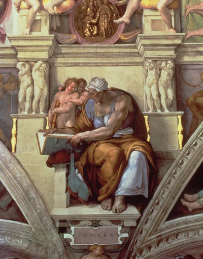 システィーナ礼拝堂の天井。クマウマのシビル 作： Michelangelo Buonarroti