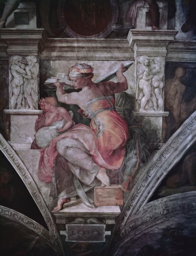 システィーナ礼拝堂の天井：リビアシビル、1508-10年頃（修復前） 作： Michelangelo Buonarroti
