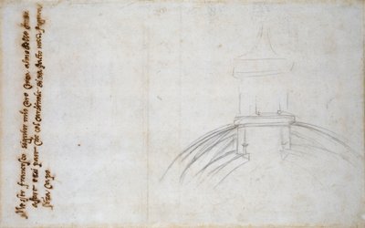 ランタンとキューポラの結合を示すスケッチ、およびサン ピエトロ大聖堂の他の習作、c1490-1560 作： Michelangelo Buonarroti