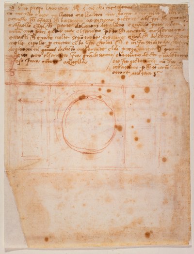 サンタ・マリア・デル・フィオーレのドームの太鼓のスケッチとビビエナ枢機卿への手紙 作： Michelangelo Buonarroti