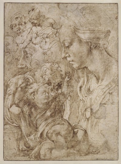 洗礼者ヨハネを子供として持つ聖家族のための研究、1505 作： Michelangelo Buonarroti