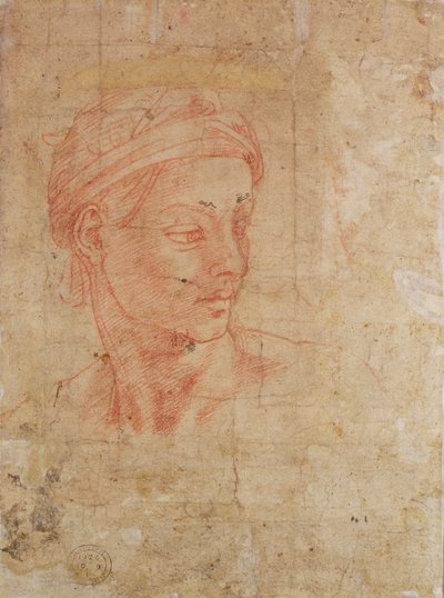 頭の研究（紙に赤いチョーク） 作： Michelangelo Buonarroti