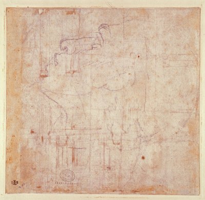 頭の研究、1525-26（紙に黒いチョーク）（verso）（直訳は191779を参照） 作： Michelangelo Buonarroti