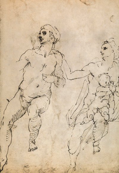 いくつかのヌード人物の研究;ミケランジェロの絵。ルーブル美術館、パリ 作： Michelangelo Buonarroti