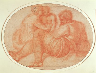 聖家族の研究（紙に赤いチョーク） 作： Michelangelo Buonarroti