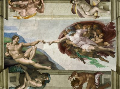 バチカンのアダム・システィーナ礼拝堂の天井の創造、1508-1512。 作： Michelangelo Buonarroti