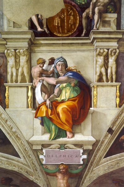 1508〜1512年のバチカンのデルフィックシビルシスティーナ礼拝堂の天井 作： Michelangelo Buonarroti