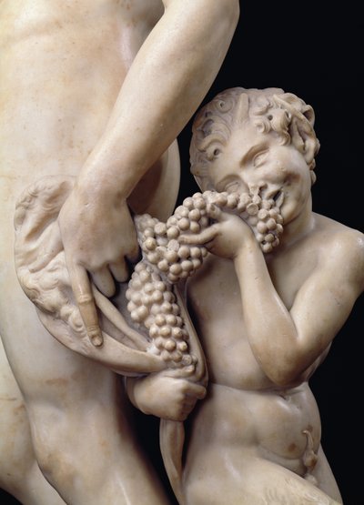 バッカスの酔い、サテュロスの詳細、52672の1496-97大理石の詳細 作： Michelangelo Buonarroti