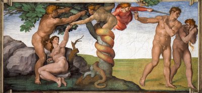 楽園からの追放 バチカンのシスティーナ礼拝堂の天井、1508年から1512年。 作： Michelangelo Buonarroti