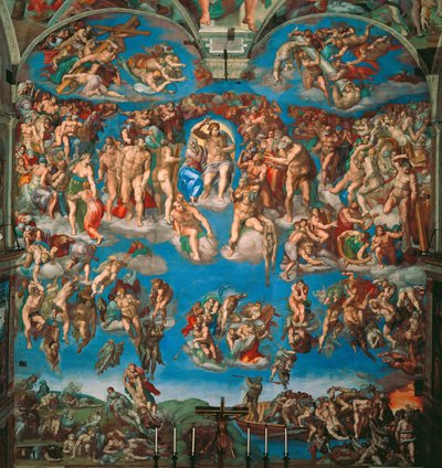 バチカン市国のシスティーナ礼拝堂の「最後の審判」のフレスコ画（1536-1541年）。 作： Michelangelo Buonarroti