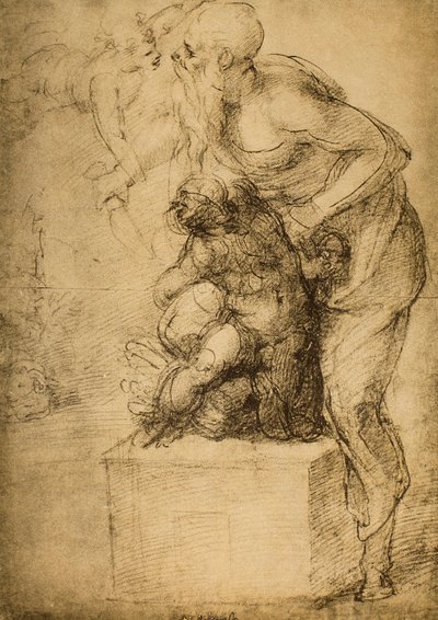 アイザックの犠牲;ミケランジェロの絵。カーサブオナローティ（フィレンツェ） 作： Michelangelo Buonarroti
