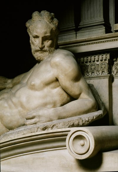 黄昏のアレゴリー。メディチ家のローラン2世の墓。大理石彫刻 1531 作： Michelangelo Buonarroti