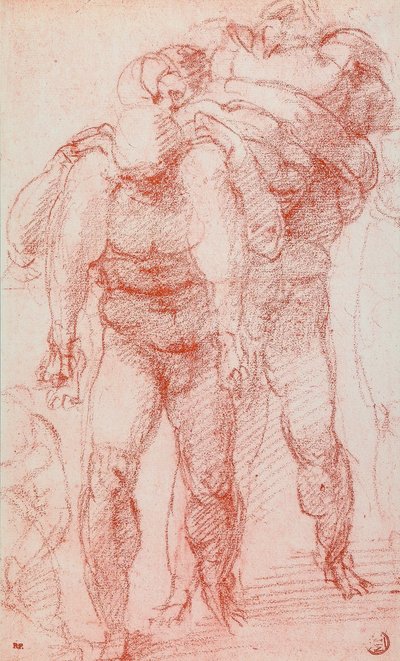 体を運ぶ三人の男;ミケランジェロの絵。ルーブル美術館、パリ 作： Michelangelo Buonarroti