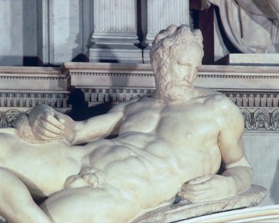 ロレンソデメディチの墓、夕暮れの大理石の詳細 作： Michelangelo Buonarroti