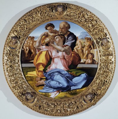 トンド・ドニ：聖家族と洗礼者聖ヨハネの子供 - 油彩・パネル 作： Michelangelo Buonarroti