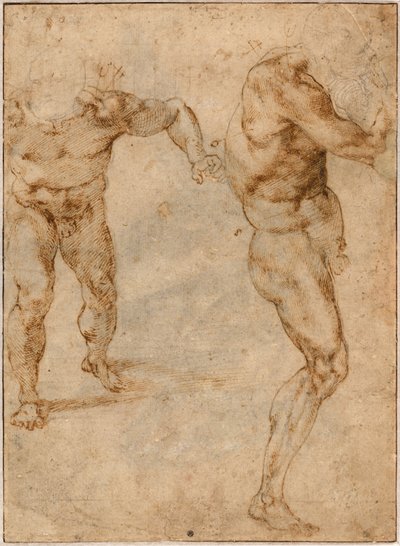 嵐に襲われた男と右に曲がった男の2つのヌード研究c。 1504 作： Michelangelo Buonarroti